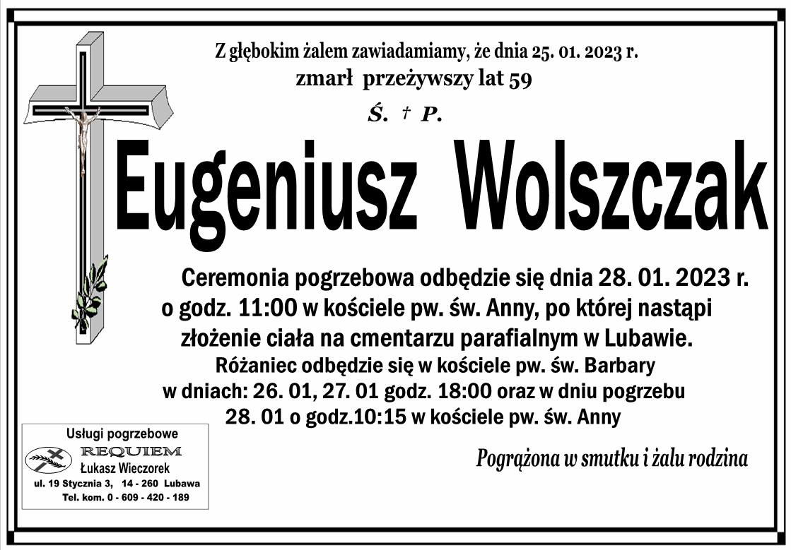 You are currently viewing Zmarł p. Eugeniusz Wolszczak – akolita, kościelny oraz pracownik poradni małżeńskiej.
